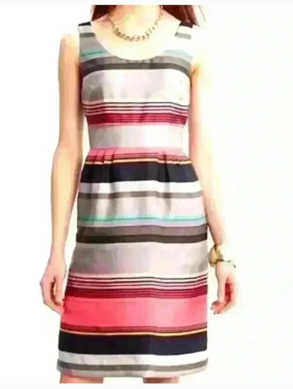 Banana Republic L EUC Silk Striped Dress With Pockets